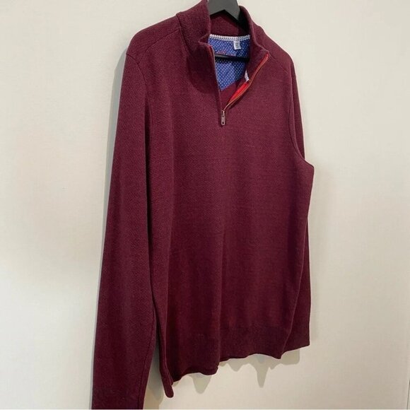 Robert Graham Men's XL Pullover 1/4 Zip Knit Burgundy Sweater - Picture 3 of 16